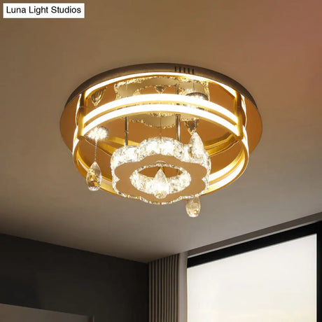 Chrome Blossom Led Crystal Flushmount Ceiling Light For Simple Bedroom Elegance