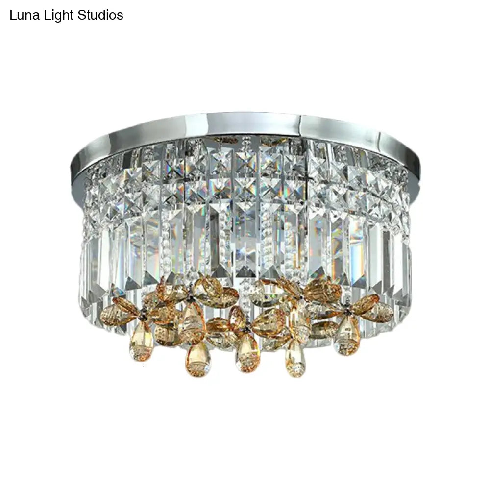 Chrome Cylinder Crystal Led Flush Light For Doorway - 10’/15.5’ Wide
