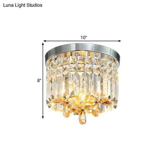 Chrome Cylinder Crystal Led Flush Light For Doorway - 10/15.5 Wide