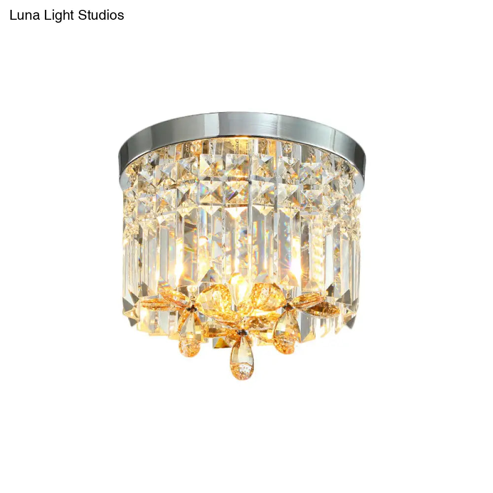 Chrome Cylinder Crystal Led Flush Light For Doorway - 10/15.5 Wide