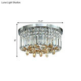 Chrome Cylinder Crystal Led Flush Light For Doorway - 10’/15.5’ Wide