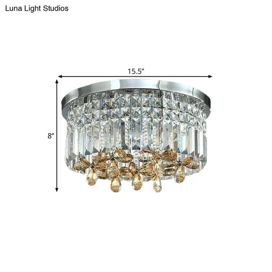 Chrome Cylinder Crystal Led Flush Light For Doorway - 10’/15.5’ Wide