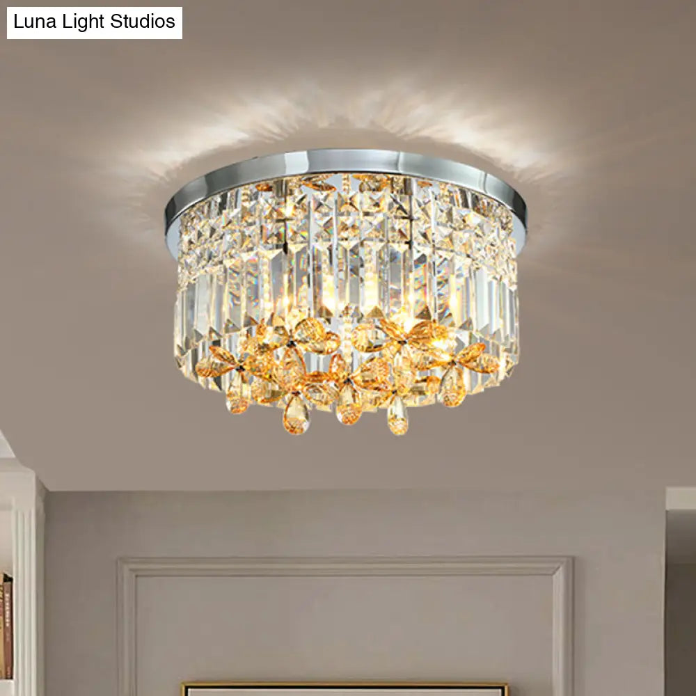 Chrome Cylinder Crystal Led Flush Light For Doorway - 10/15.5 Wide