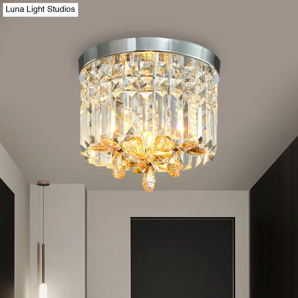 Chrome Cylinder Crystal Led Flush Light For Doorway - 10/15.5 Wide / 10