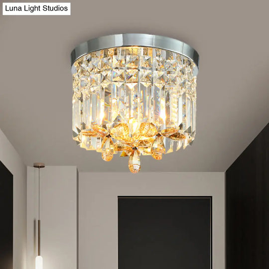 Chrome Cylinder Crystal Led Flush Light For Doorway - 10/15.5 Wide / 10
