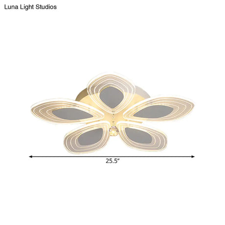 Chrome Led Floral Petal Ceiling Flush Light With Crystal Droplet