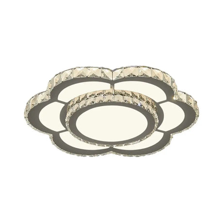 Chrome Led Flower Ceiling Light With Faceted Crystal And Warm/White Glow 18 Or 23.5 Wide