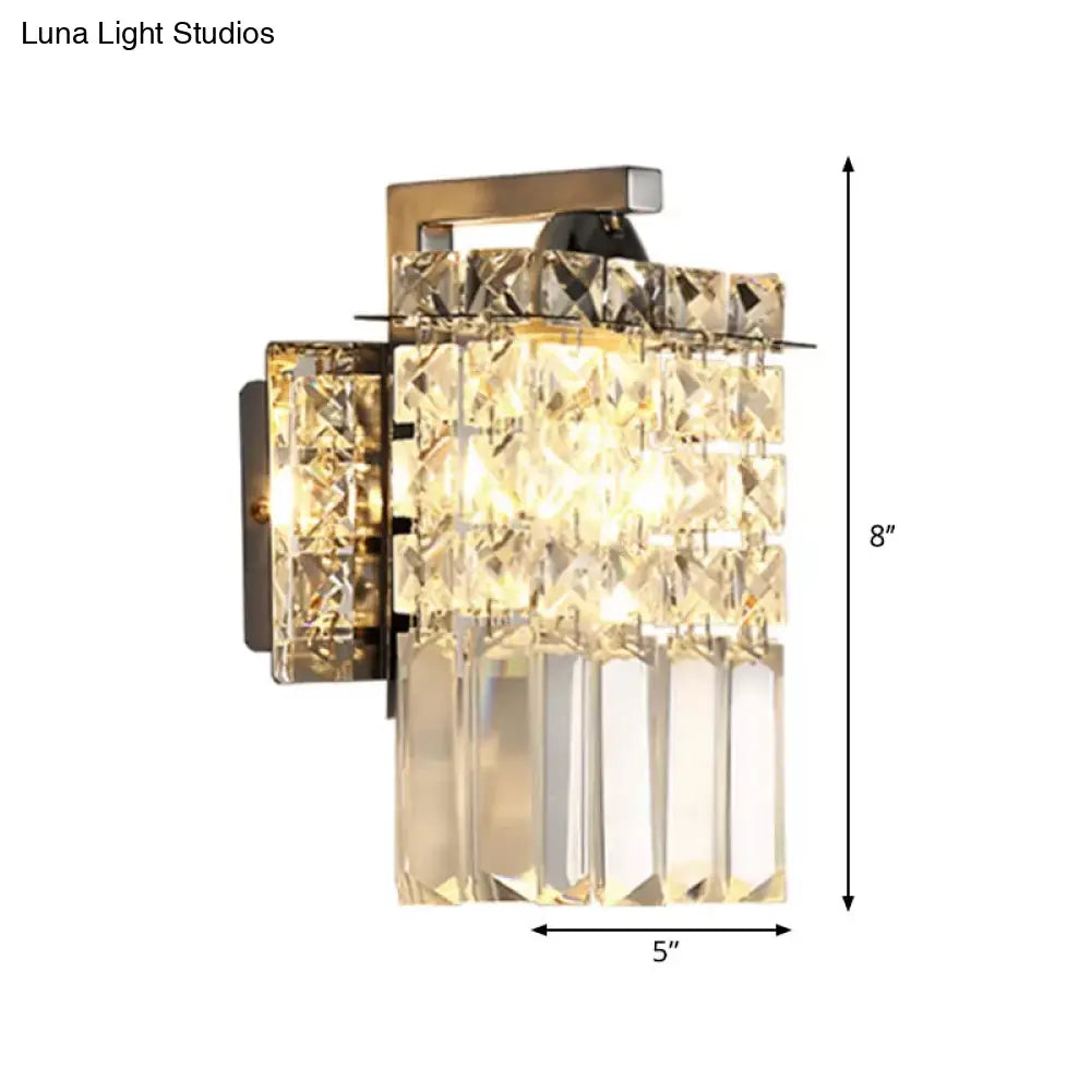 Chrome Rectangle Crystal Wall Sconce With Draping Rods
