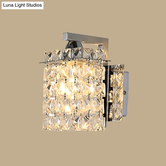 Chrome Rectangle Crystal Wall Sconce With Draping Rods