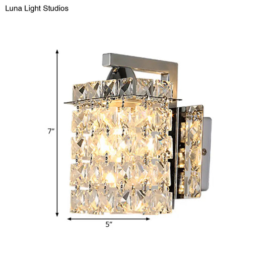 Chrome Rectangle Crystal Wall Sconce With Draping Rods