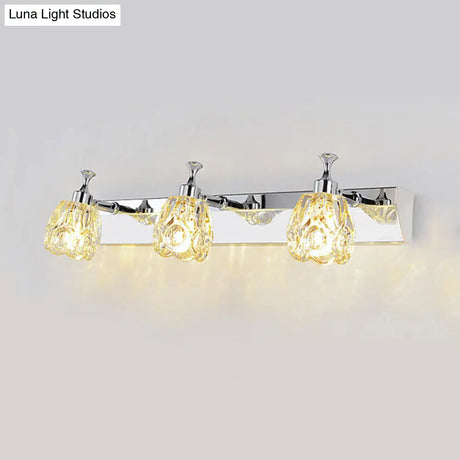 Chrome Vanity Light Fixture With Minimal Crystal Flower Sconce Warm/White