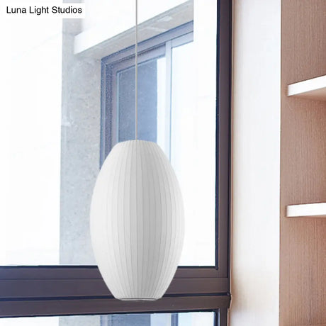 Cigar Pendant: Contemporary Fabric 1-Light White Hanging Ceiling Light-6.5/12/14