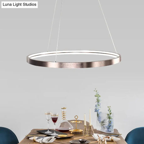 Circle Aluminum Chandelier Light - Polished Brown Led Pendant Lighting In Warm/White/Natural