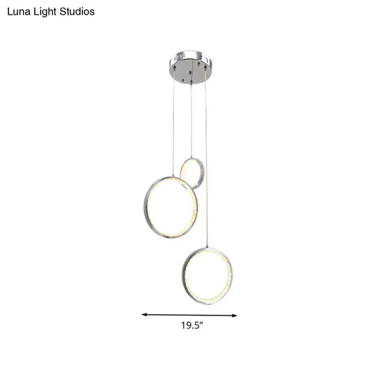 Circle Crystal Pendant Light With Cluster 3 Lights - Minimalist Design Chrome Finish Warm/White