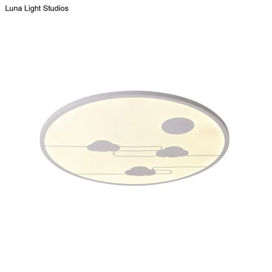 Circle Kindergarten Led Ceiling Light With Moon & Cloud Design - Flush Mount Acrylic Cartoon Fixture