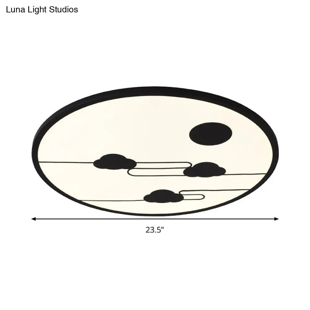 Circle Kindergarten Led Ceiling Light With Moon & Cloud Design - Flush Mount Acrylic Cartoon Fixture