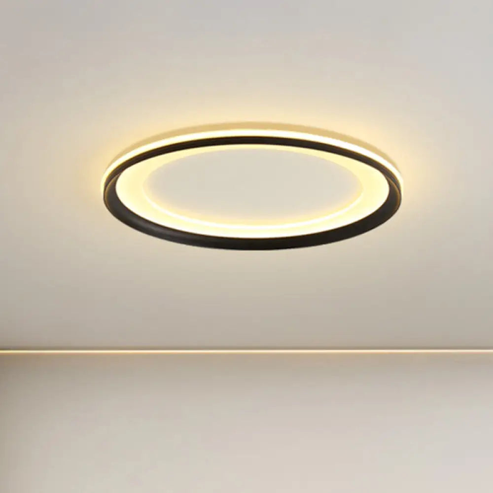 Circle Metal Shade Led Bedroom Flush Mount Ceiling Lamp - Minimalist Style Black / Third Gear