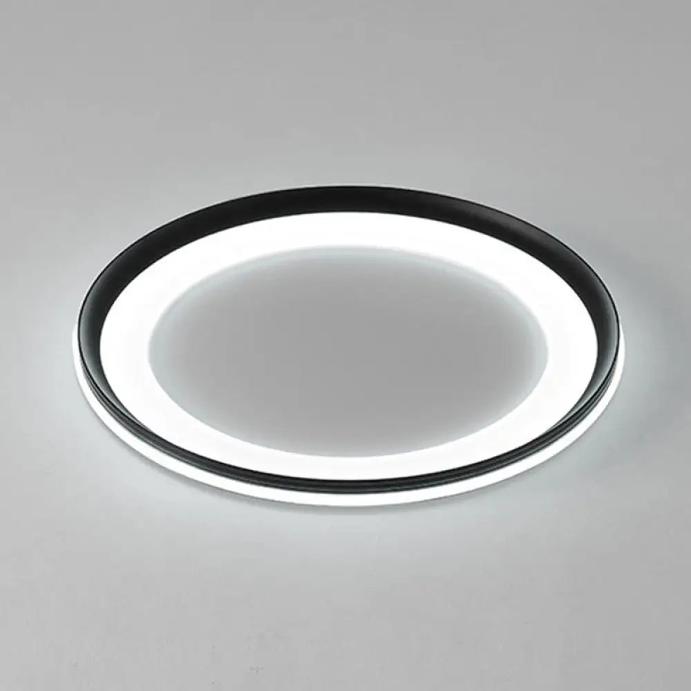 Circle Metal Shade Led Bedroom Flush Mount Ceiling Lamp - Minimalist Style Black / White
