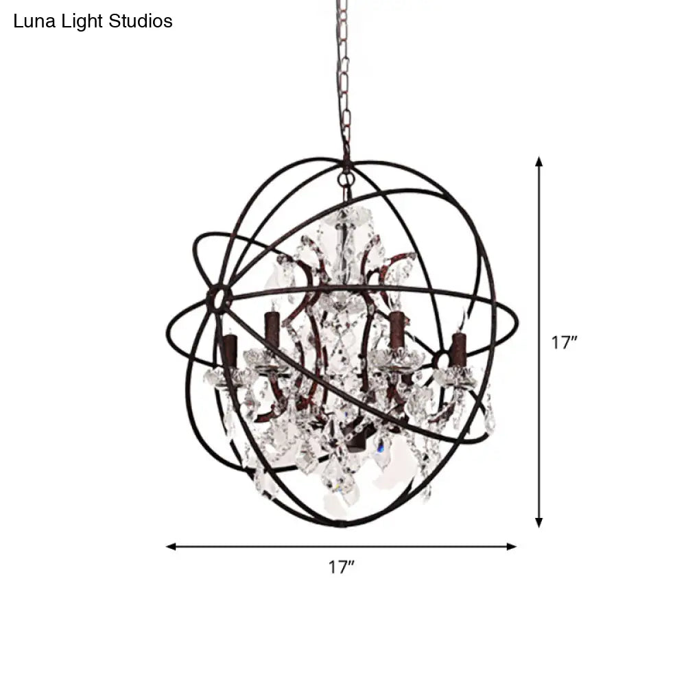Circling Rings Farmhouse Wrought Iron Chandelier With Crystal Accents