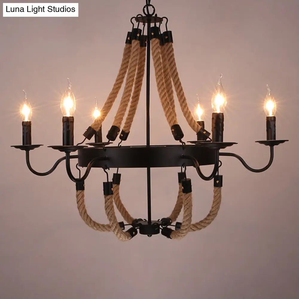 Industrial Black Metal Ring Rope Ceiling Pendant Light Fixture 6 /