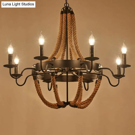 Industrial Black Metal Ring Rope Ceiling Pendant Light Fixture 8 /