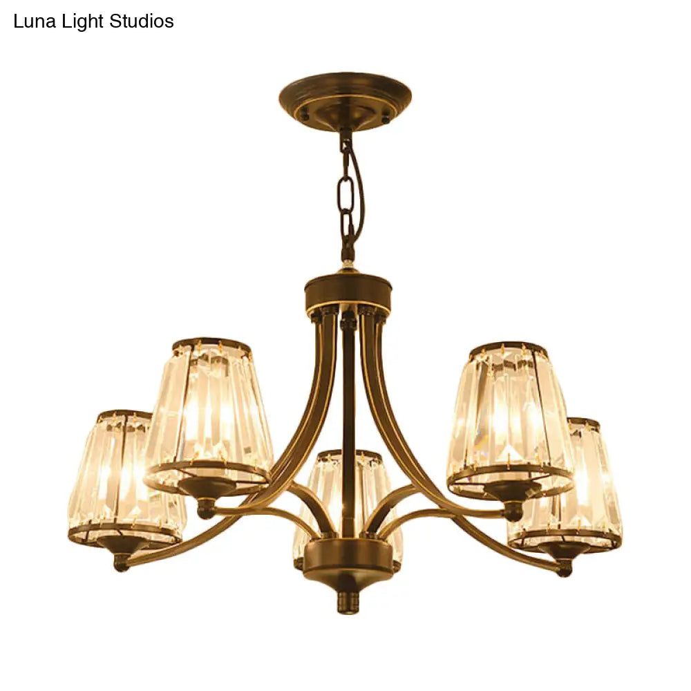Circular Crystal Chandelier Lamp: Elegant Hanging Light For Bedrooms With Gold/Black Touches -