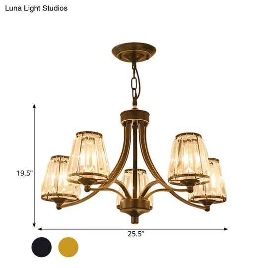 Modern Conical Chandelier Crystal Lamp With 3/5/6 Lights Bedroom Hanging Light Fixture In Gold/Black