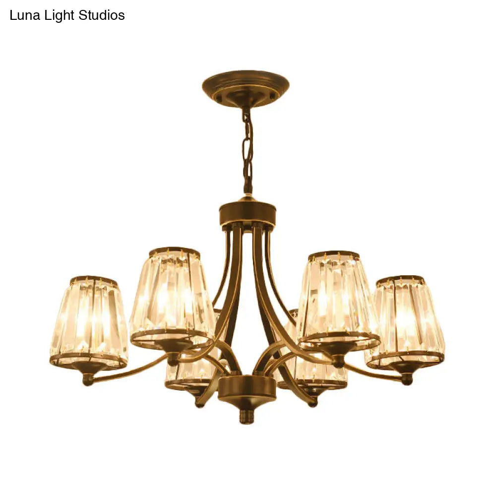 Modern Conical Chandelier Crystal Lamp With 3/5/6 Lights Bedroom Hanging Light Fixture In Gold/Black