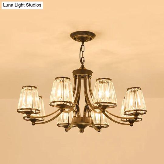 Modern Conical Chandelier Crystal Lamp With 3/5/6 Lights Bedroom Hanging Light Fixture In Gold/Black