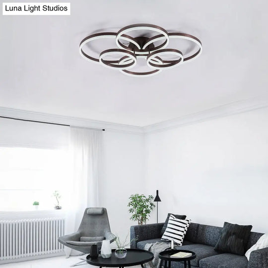 Circular Led Flush Mount Ceiling Light For Study Room With Natural/Warm/White Lighting Brown / White