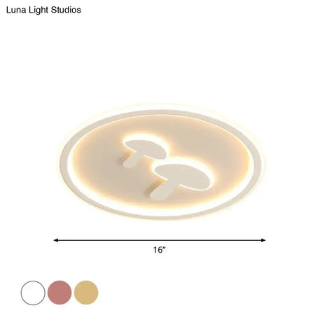 Circular Mushroom Baby Room Led Ceiling Lamp - 16’/19.5’ Dia White/Pink/Gold Options