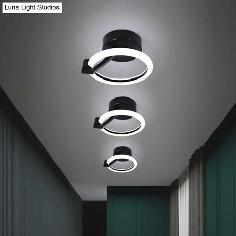 Circular Semi Flush Mount Minimalist Metal Led Light Fixture - Black/Gold (Warm/White Light)