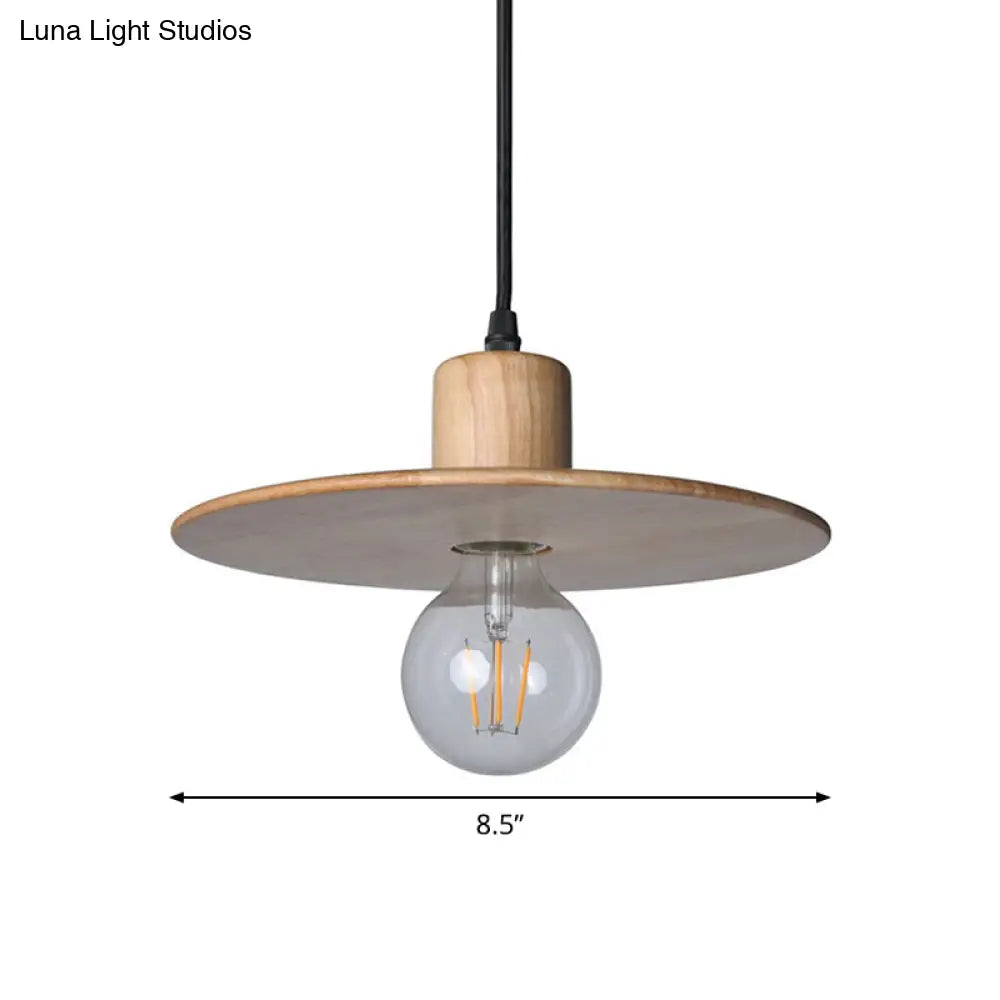 Minimalist Circular Wood Led Mini Pendant Lamp For Bedroom Ceiling In Beige