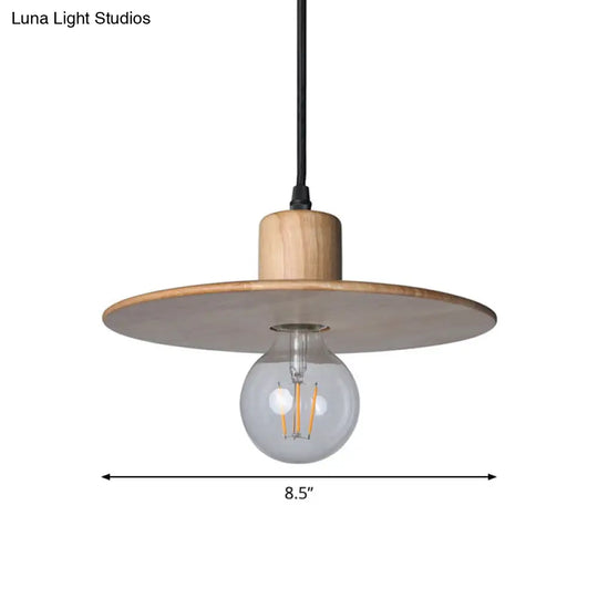 Minimalist Circular Wood Led Mini Pendant Lamp For Bedroom Ceiling In Beige