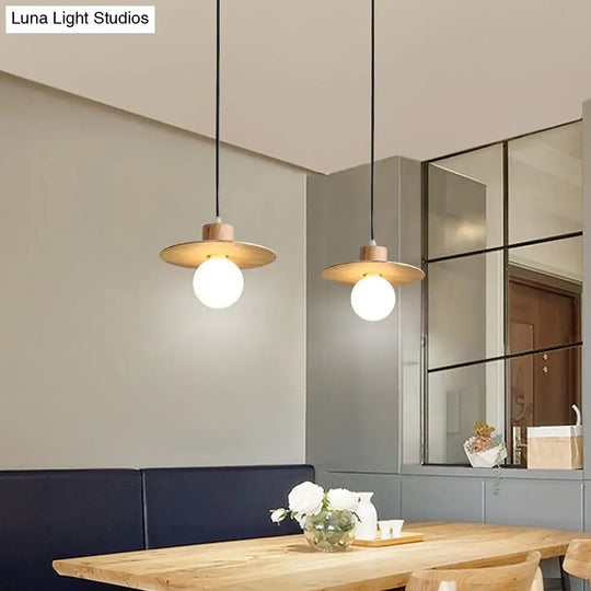 Minimalist Circular Wood Led Mini Pendant Lamp For Bedroom Ceiling In Beige