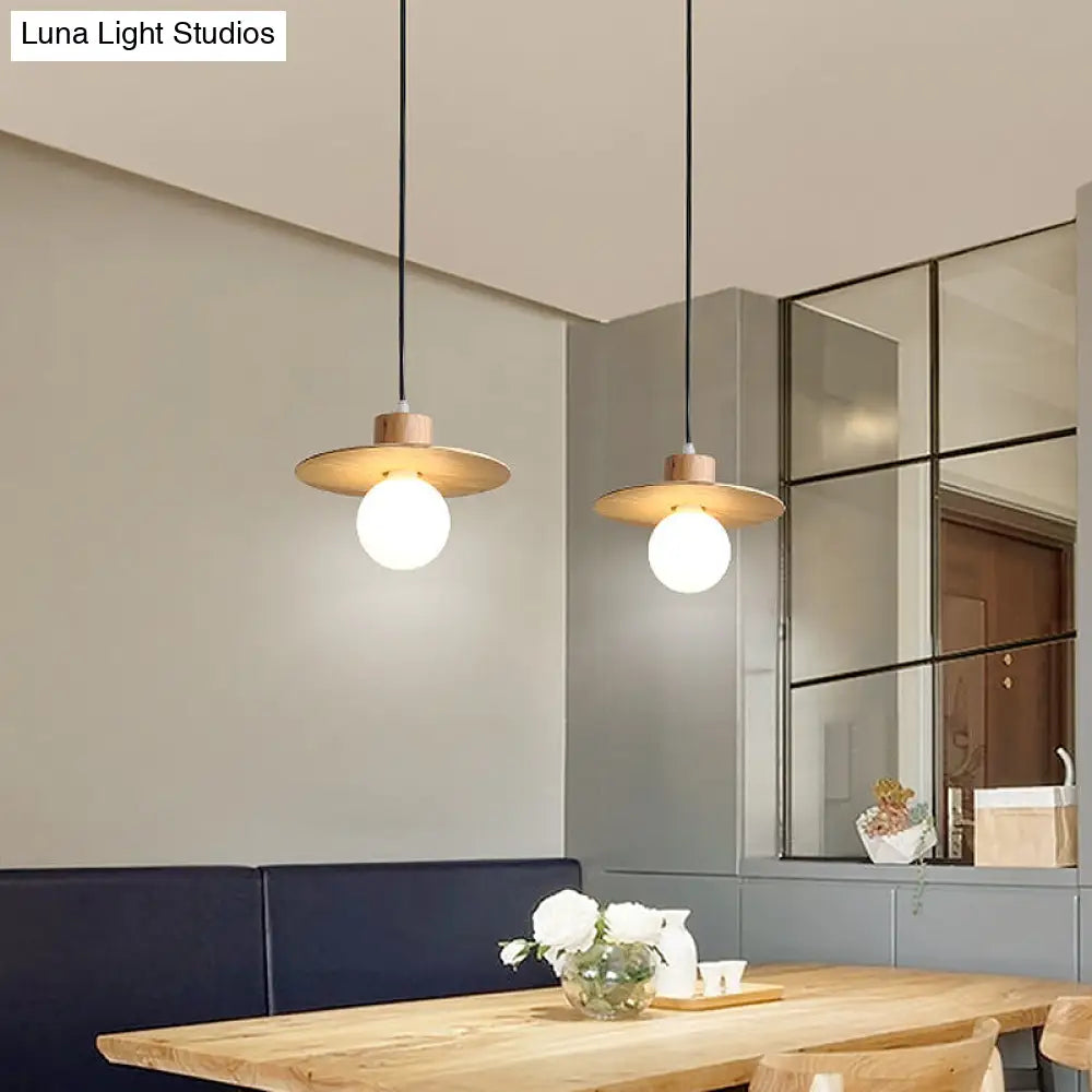 Circular Wood Led Mini Pendant Lamp In Beige - Minimalistic Bedroom Ceiling Suspension