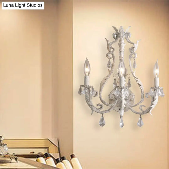 Classic 3-Head Crystal Wall Sconce In Grey/Ivory - Traditional Candlestick Mount Lamp