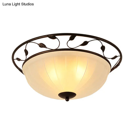 Classic 3-Light Semi-Flush Metal Ceiling Lamp With White Glass Shade For Living Room