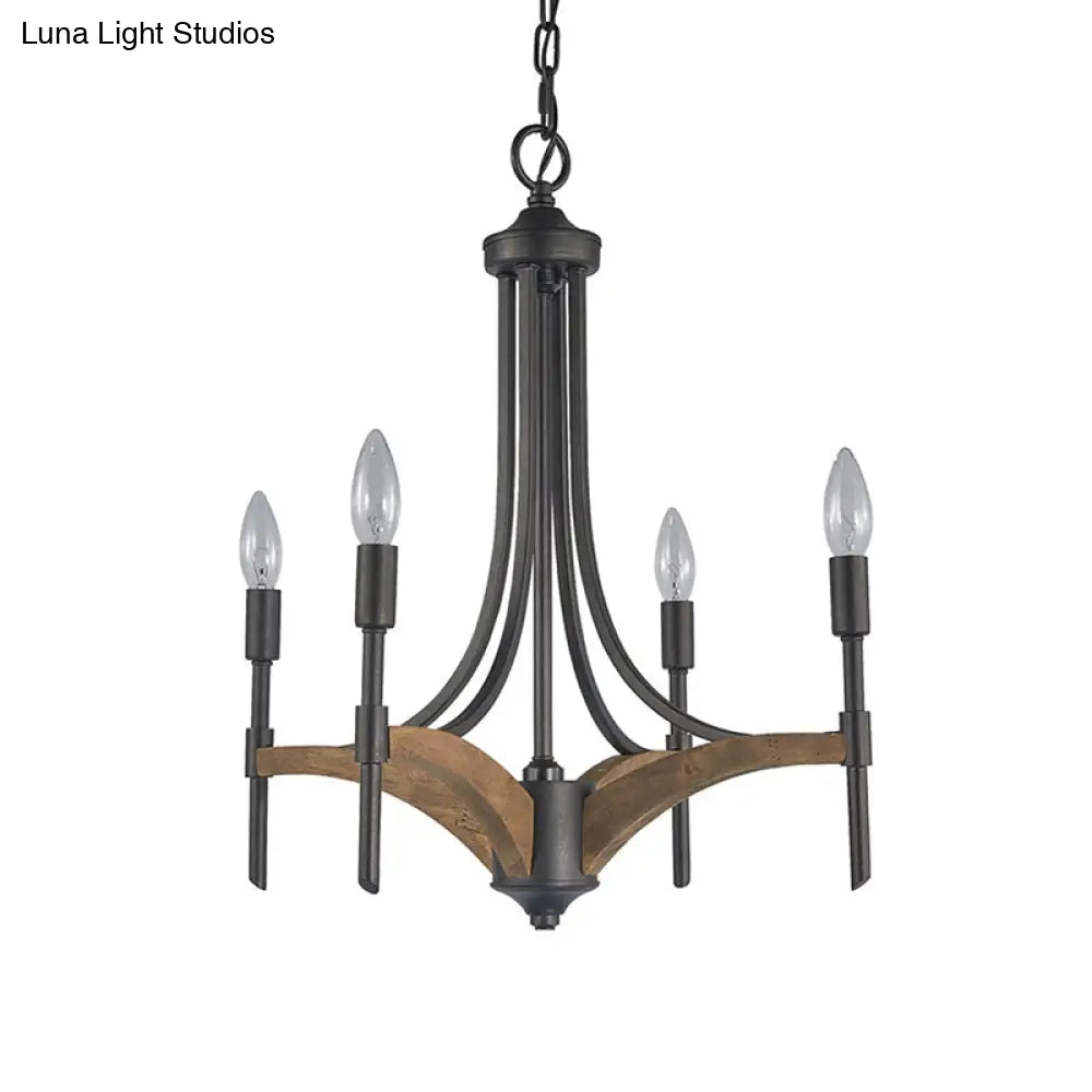 Classic 4-Light Metal Chandelier Candelabra In Black - Pendant Lighting For Living Room With/Without