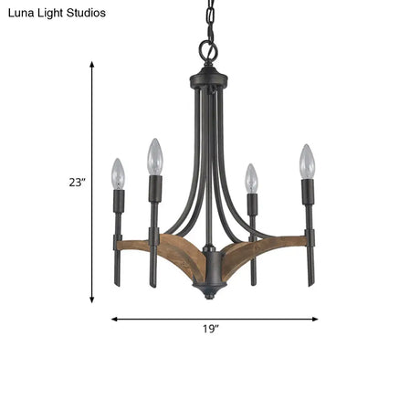 Classic 4-Light Metal Chandelier Candelabra In Black - Pendant Lighting For Living Room With/Without