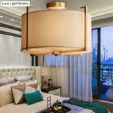 Classic 4-Light Semi Flush Mount Ceiling Fixture With White Fabric Shade For Living Room