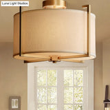 Classic 4-Light Semi Flush Mount Ceiling Fixture With White Fabric Shade For Living Room