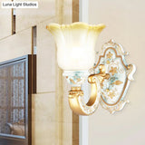 Classic Amber And White Glass Wall Mount Lamp With Fading Glow Gold Finish