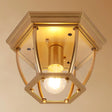 Classic Bedroom Charm: 1-Light Glass Shade Colonial Style Polyhedron Flush Mount Ceiling Light Gold