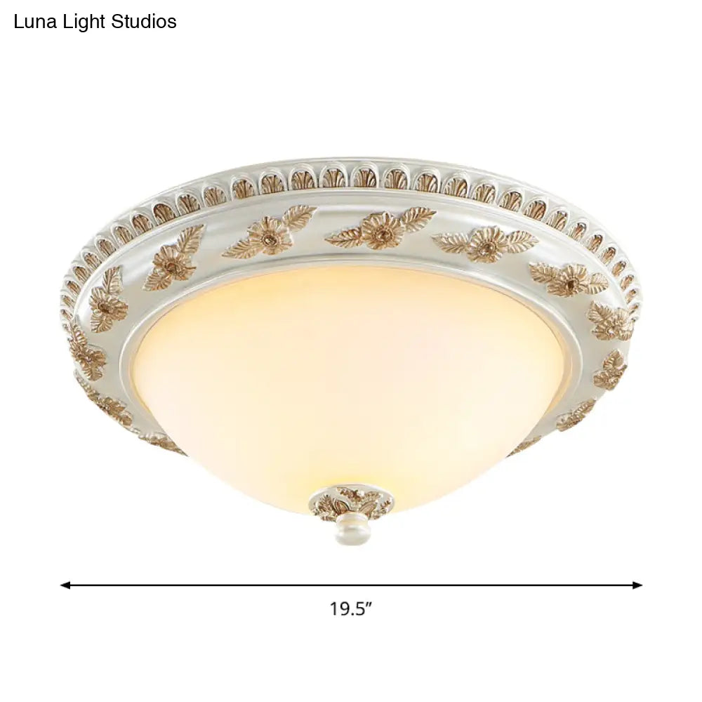 Classic Beige Opaline Glass Flushmount Light For Kitchen - 2/3 Bulbs Half - Sphere Shape