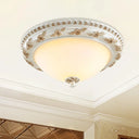 Classic Beige Opaline Glass Flushmount Light For Kitchen - 2/3 Bulbs Half - Sphere Shape