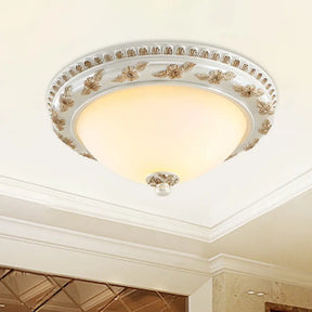 Classic Beige Opaline Glass Flushmount Light For Kitchen - 2/3 Bulbs Half - Sphere Shape