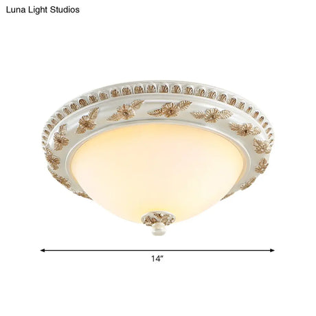 Classic Beige Opaline Glass Flushmount Light For Kitchen - 2/3 Bulbs Half - Sphere Shape