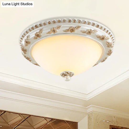 Classic Beige Opaline Glass Flushmount Light For Kitchen - 2/3 Bulbs Half - Sphere Shape