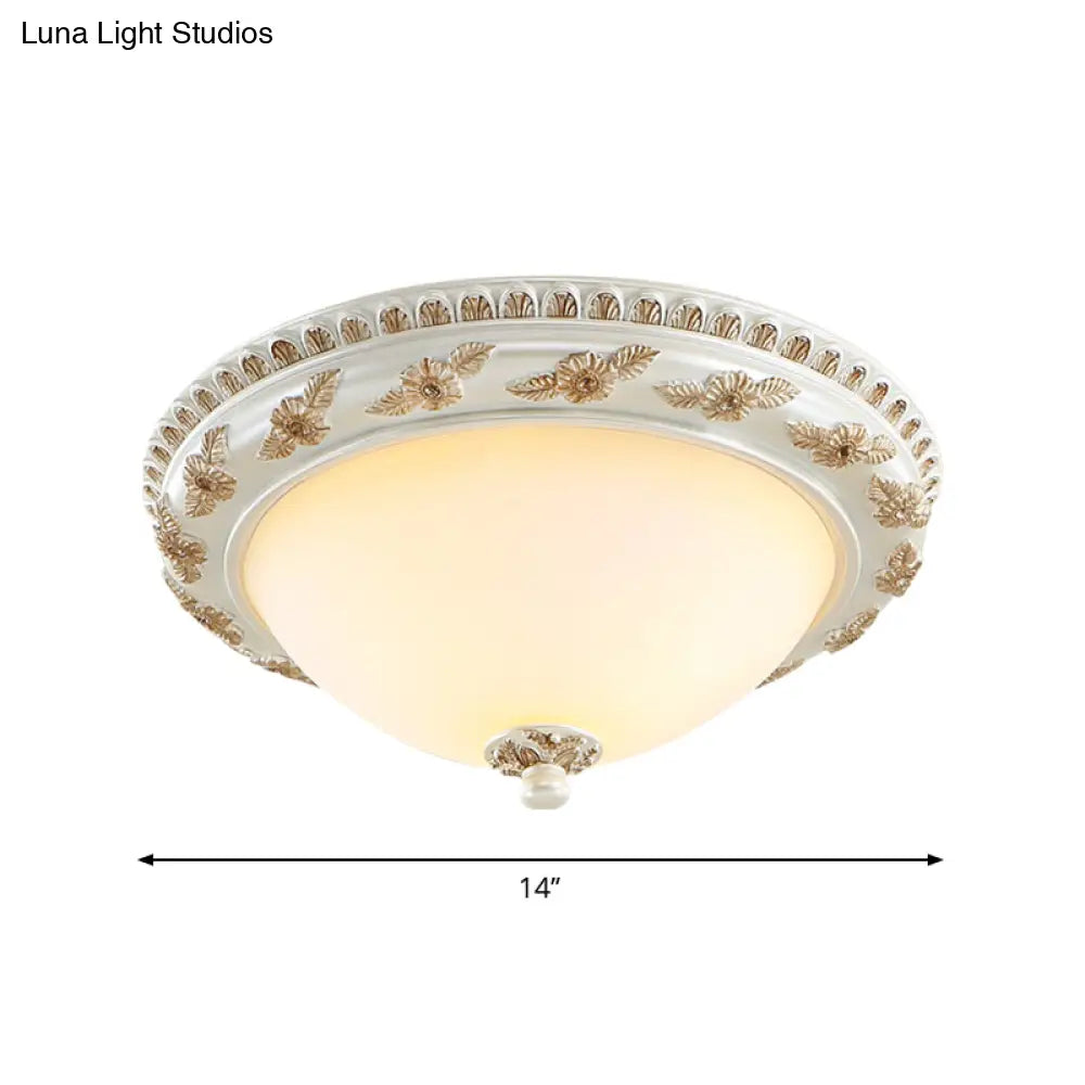 Classic Beige Opaline Glass Flushmount Light For Kitchen - 2/3 Bulbs Half-Sphere Shape 14/16/19.5